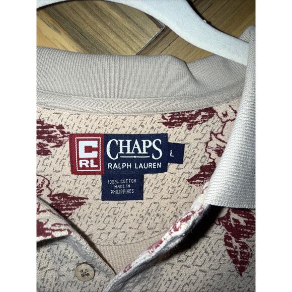 VTG Chaps Ralph Lauren Hawaiian Polo Shirt Mens Large Cotton Floral Yellow - Picture 3 of 4